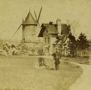 France Paris Bois de Boulogne Bagatelle windmill Old Stereo photo 1860