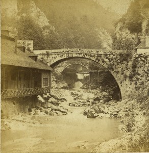 France Grande Chartreuse bridge Old Stereo photo Margain & Jager 1860