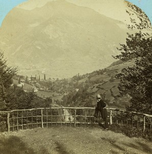 France Pyrenees Eaux Bonnes Laruns valley Gourzy Old Stereo photo Lamy 1867