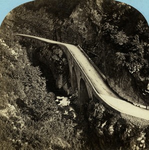 France Pyrenees Hourat Gorges Eaux Chaudes Road Old Stereo photo Lamy 1867