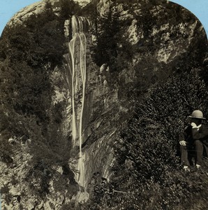 France Pyrenees Cascade du Serpent Waterfall Eaux Bonnes Stereo photo Lamy 1867