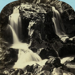 France Pyrenées Cascade du Discoo Eaux Bonnes ancienne Photo Stereo Lamy 1867
