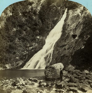 France Pyrenées Cascade du Valentin Eaux Bonnes ancienne Photo Stereo Lamy 1867