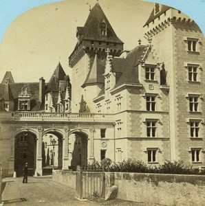France Pyrenées Pau entrée du Château Architecture ancienne Photo Stereo Lamy 1867