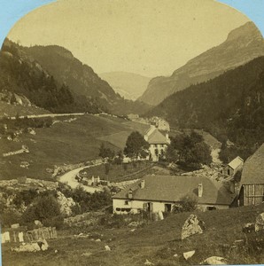 France Pyrenées Gabas route du pic du Midi ancienne Photo Stereo Lamy 1867
