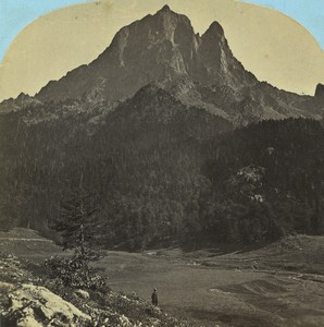 France Pyrenees Bious-Artigues Pic du Midi d'Ossau Old Stereo photo Lamy 1867