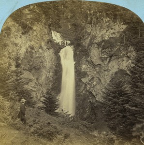 Pyrenees Waterfall cascade de Garet near Bagneres Old Stereo photo Lamy 1867