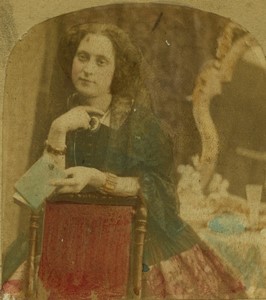 France Scene de Genre la Lecture Jeune Femme ancienne Photo Stereo 1865