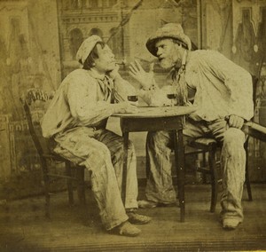 France Scene de Genre les joyeux compères Maçons buvant un coup ancienne Photo Stereo 1865
