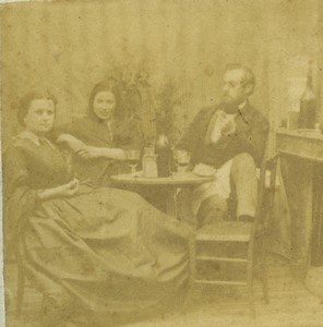 France Scene de Genre l'absinthe de fin d'après midi Alcool ancienne Photo Stereo 1865