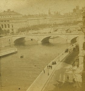 France Paris Nouveau vue sur la Seine Pont ancienne Photo Stereo N.C. 1870