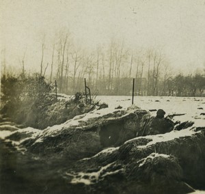 France First World War Marne sentries behind an embankment Old Stereo Photo 1918