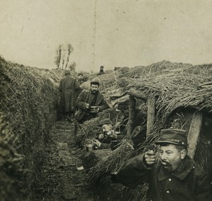 France First World War Marne Meal soup in the trenches Old Stereo Photo 1918