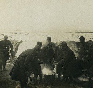 France First World War Marne Soldiers Brazier fire pit Old Stereo Photo 1918