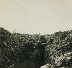 France First World War Marne advanced trenches Old Stereo Photo 1918