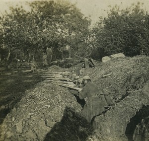 France Première Guerre Mondiale Marne repoussant une attaque Ancienne Photo Stereo 1918