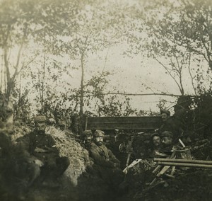 France Première Guerre Mondiale Marne Mitrailleuse dans la Tranchee Ancienne Photo Stereo 1918