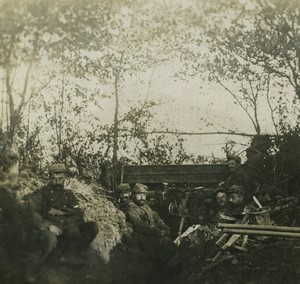 France First World War Marne submachine gun in the trench Old Stereo Photo 1918