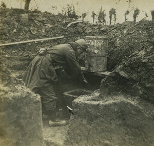 France First World War Marne a sink in the trenches Old Stereo Photo 1918