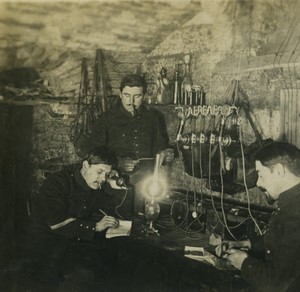 France Première Guerre Mondiale Marne la cave des telephonistes Ancienne Photo Stereo 1918