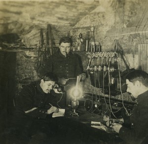 France First World War Marne telephone exchange in cellar Old Stereo Photo 1918