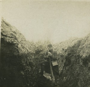 France First World War Marne crumbling trench Old Stereo Photo 1918