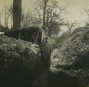 France First World War Marne view in the trench Old Stereo Photo 1918