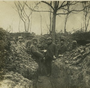 France First World War Marne soldiers in a trench Old Stereo Photo 1918