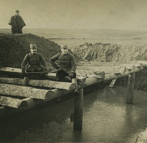 France First World War Marne Flooded Shelter Old Stereo Photo 1918