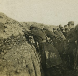France First World War Marne Soldiers in a Trench Old Stereo Photo 1918