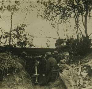 France Première Guerre Mondiale Marne une mitrailleuse Ancienne Photo Stereo 1918