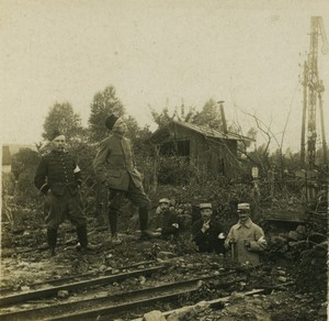 France Première Guerre Mondiale Marne chemin de fer coupée par un boyau Ancienne Photo Stereo 1918