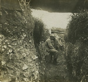 France First World War Marne second line trench Old Stereo Photo 1918