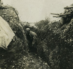 France First World War Marne front line trench Old Stereo Photo 1918