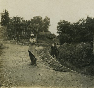 France First World War Marne Village Boyau and Camouflage Old Stereo Photo 1918