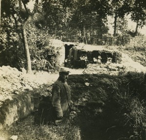 France First World War Marne Defense of a village Trench Old Stereo Photo 1918