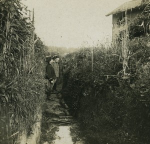 France Première Guerre Mondiale Marne Boyau d'acces a la gare Ancienne Photo Stereo 1918