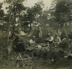 France First World War Marne improvised bivouac cooks Old Stereo Photo 1918