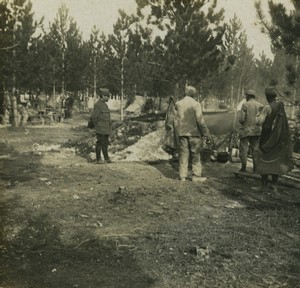 France First World War Marne cooking in pillbox shelter Old Stereo Photo 1918