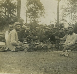 France First World War Marne Bivouac Dug table and chairs Old Stereo Photo 1918