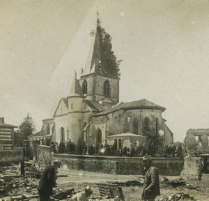 France First World War Camouflaged church tree branches Old Stereo Photo 1918