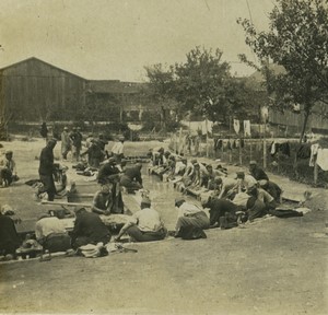 France First World War Marne doing laundry Old Stereo Photo 1918