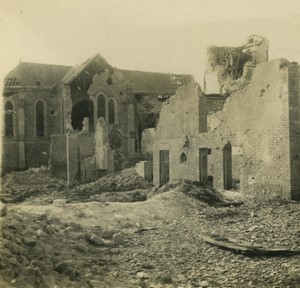 France First World War Marne Saint Hilaire church Old Stereo Photo 1918
