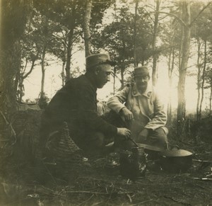 France First World War Marne Break in a wood a cook Old Stereo Photo 1918