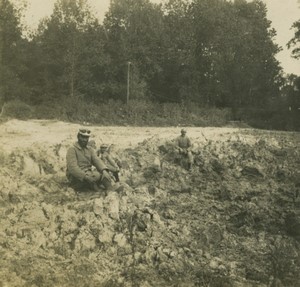 France First World War Marne hole dug by a 380 shell Old Stereo Photo 1918