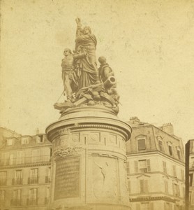 France Paris Place de Clichy Statue of General Moncey Old Photo Stereoview 1860