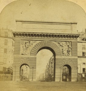 France Paris Porte Saint Martin Arch Old Photo Stereoview 1860