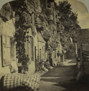 France Oise Gouvieux Carrieres cave dwellings Old Photo Stereoview 1860