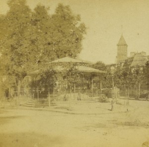 France Unknown Town Kiosk Church Old Photo Stereoview 1860