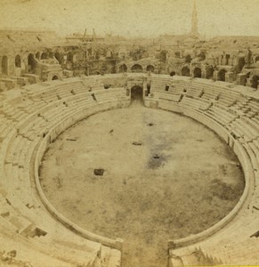 France Arles Roman arena interior Old Photo Stereoview Fescourt 1860